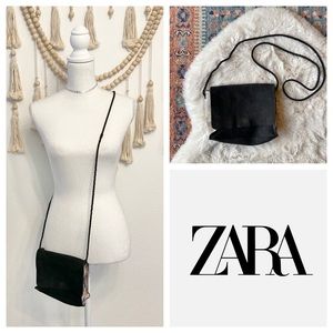 Zara black suede leather crossbody purse bag snakeskin print braided strap